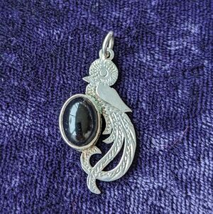 Vintage 925 Sterling Silver Bird Of Paradise Pendant With Black Onyx